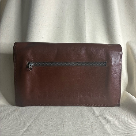 Vintage Genuine Leather Envelope Clutch Bag Brown Lock Closure - Picture 2 of 4